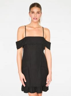 HeyYou Dresses Striped Off The Shoulder Dress In Black