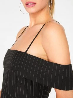 HeyYou Dresses Striped Off The Shoulder Dress In Black