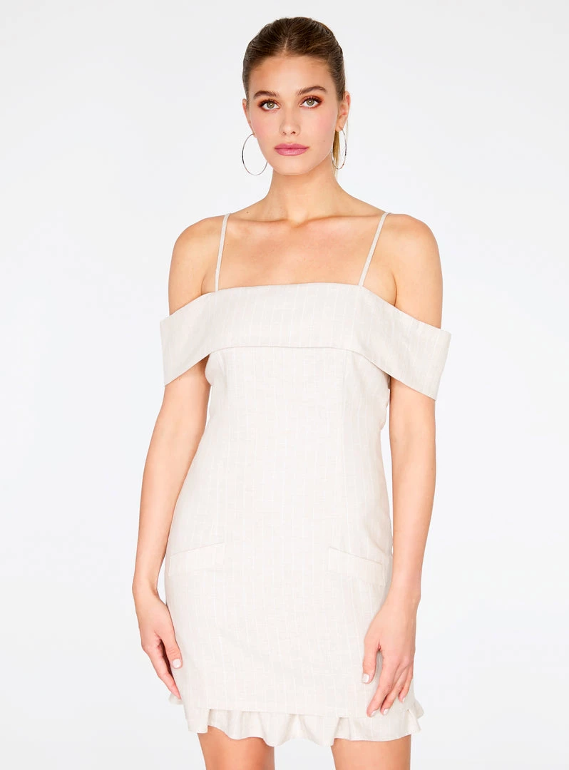 HeyYou Striped Off The Shoulder Dress In Sand Stone 3 HeyYou Striped Off The Shoulder Dress In Sand Stone