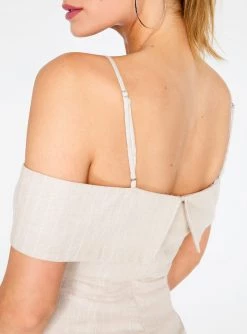 HeyYou Striped Off The Shoulder Dress In Sand Stone