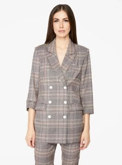 HeyYou Brown Double Breasted Plaid Blazer Blazers
