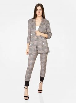 HeyYou Brown Double Breasted Plaid Blazer Blazers