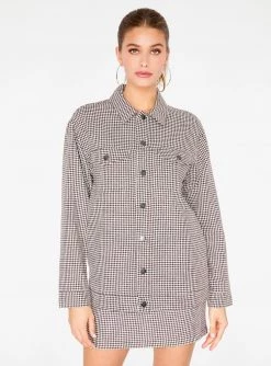 HeyYou Jackets Brown Houndstooth Trucker Jacket