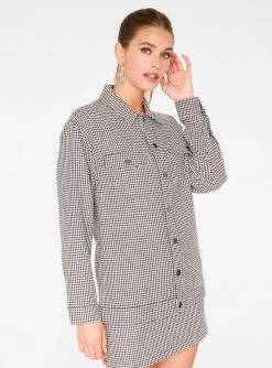 HeyYou Jackets Brown Houndstooth Trucker Jacket