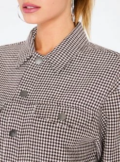 HeyYou Jackets Brown Houndstooth Trucker Jacket