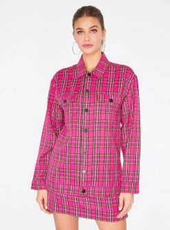 HeyYou Hot Pink Plaid Trucker Jacket Jackets