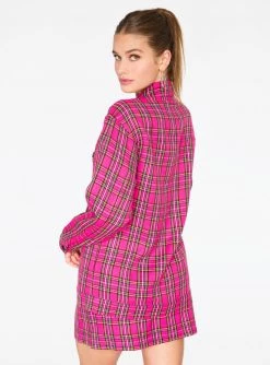 HeyYou Hot Pink Plaid Trucker Jacket Jackets