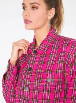 HeyYou Hot Pink Plaid Trucker Jacket Jackets