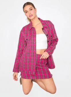 HeyYou Hot Pink Plaid Trucker Jacket Jackets