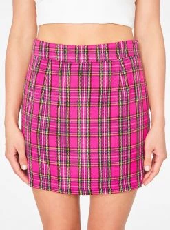 HeyYou Hot Pink Plaid Mini Skirt