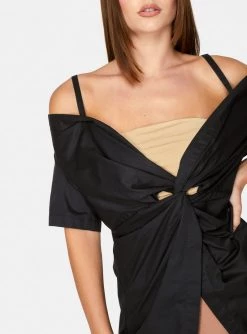 HeyYou Blouses Twist Front Off The Shoulder Top In Black