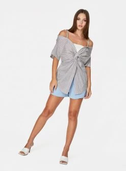 HeyYou Blouses Twist Front Off The Shoulder Top In Stripes