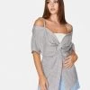 HeyYou Blouses Twist Front Off The Shoulder Top In Stripes