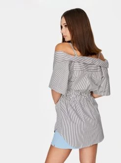 HeyYou Blouses Twist Front Off The Shoulder Top In Stripes