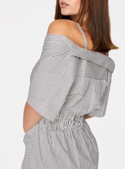 HeyYou Blouses Twist Front Off The Shoulder Top In Stripes