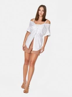HeyYou Twist Front Off The Shoulder Top In White Blouses