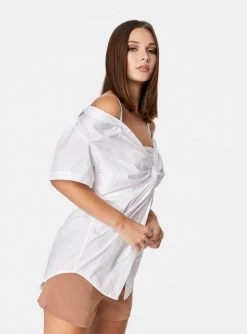 HeyYou Twist Front Off The Shoulder Top In White Blouses