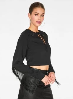 HeyYou Blouses Black Western Crop Top