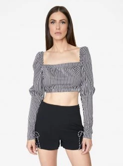 HeyYou Victorian Cropped Blouse In Black And White Stripes