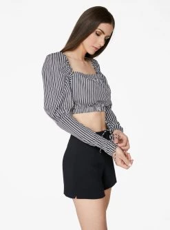HeyYou Victorian Cropped Blouse In Black And White Stripes