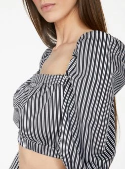 HeyYou Victorian Cropped Blouse In Black And White Stripes