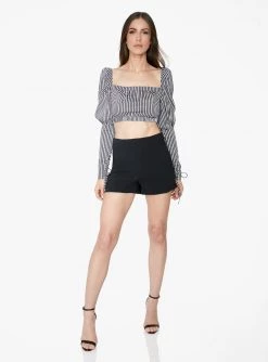 HeyYou Victorian Cropped Blouse In Black And White Stripes