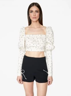 HeyYou Victorian Cropped Blouse In Ivory Polka Dot