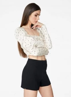 HeyYou Victorian Cropped Blouse In Ivory Polka Dot
