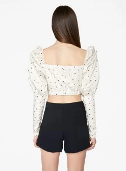 HeyYou Victorian Cropped Blouse In Ivory Polka Dot