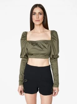 HeyYou Blouses Victorian Cropped Blouse In Olive