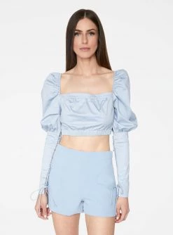 HeyYou Blouses Victorian Cropped Blouse In Baby Blue