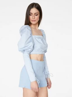 HeyYou Blouses Victorian Cropped Blouse In Baby Blue