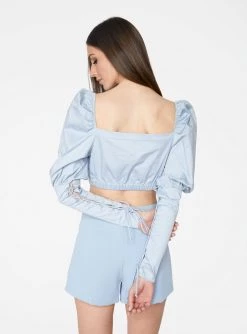 HeyYou Blouses Victorian Cropped Blouse In Baby Blue