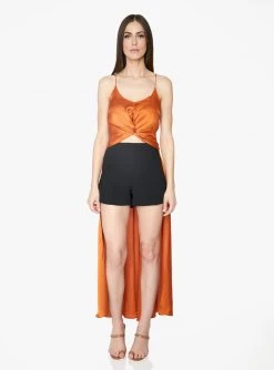 HeyYou Twist Front Hi-Low Top In Bronze