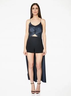HeyYou Blouses Twist Front Hi-Low Top In Midnight