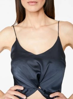 HeyYou Blouses Twist Front Hi-Low Top In Midnight