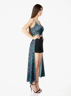 HeyYou Twist Front Hi-Low Top In Neon Print Cheetah Blouses