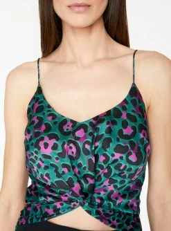HeyYou Twist Front Hi-Low Top In Neon Print Cheetah Blouses