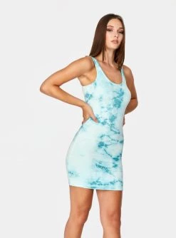 HeyYou Tie Dye Mini Dress In Ocean Blue Dresses