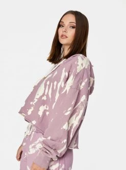 HeyYou Sweatshirts + Hoodies Westward Quarter Zip Hoodie In Soft Mauve Tie Dye