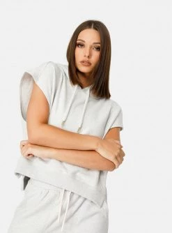 HeyYou New Arrivals On Repeat Sleeveless Hoodie In Heather Grey