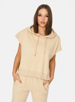 HeyYou On Repeat Sleeveless Hoodie In Sand