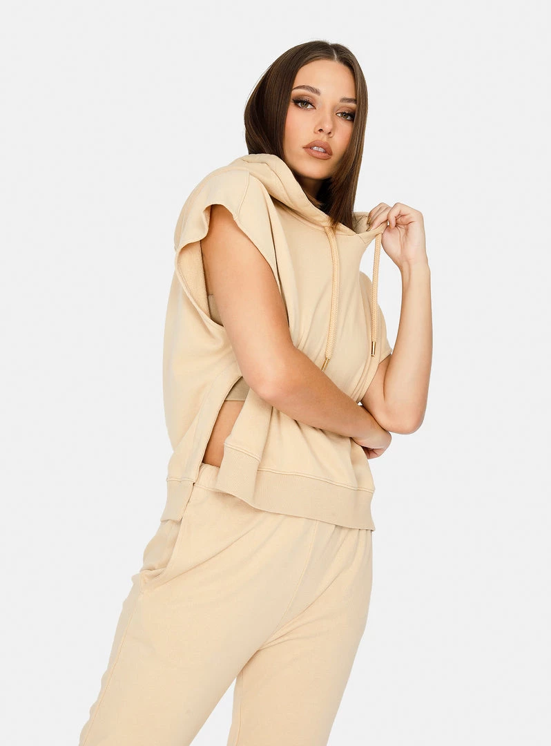 HeyYou On Repeat Sleeveless Hoodie In Sand 4 HeyYou On Repeat Sleeveless Hoodie In Sand