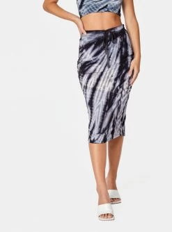 HeyYou Skirts Drawstring Midi Skirt In Black & White Tie Dye