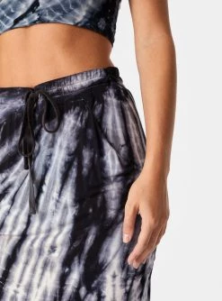 HeyYou Skirts Drawstring Midi Skirt In Black & White Tie Dye