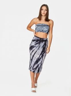 HeyYou Skirts Drawstring Midi Skirt In Black & White Tie Dye