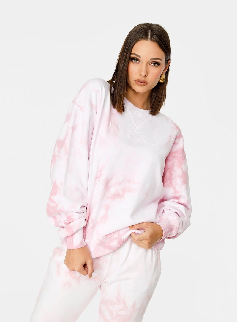 HeyYou On Repeat Crew Sweatshirt In Blush Tie Dye 3 HeyYou On Repeat Crew Sweatshirt In Blush Tie Dye