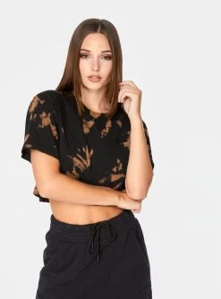 HeyYou Cropped Pocket Tee In Black Tie Dye Crop Tops