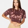 HeyYou Cropped Pocket Tee In Maroon Tie Dye Crop Tops