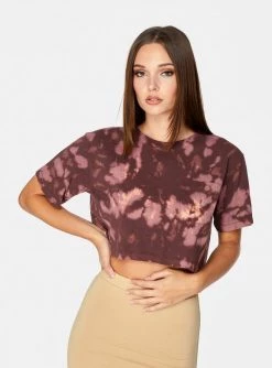 HeyYou Cropped Pocket Tee In Maroon Tie Dye Crop Tops